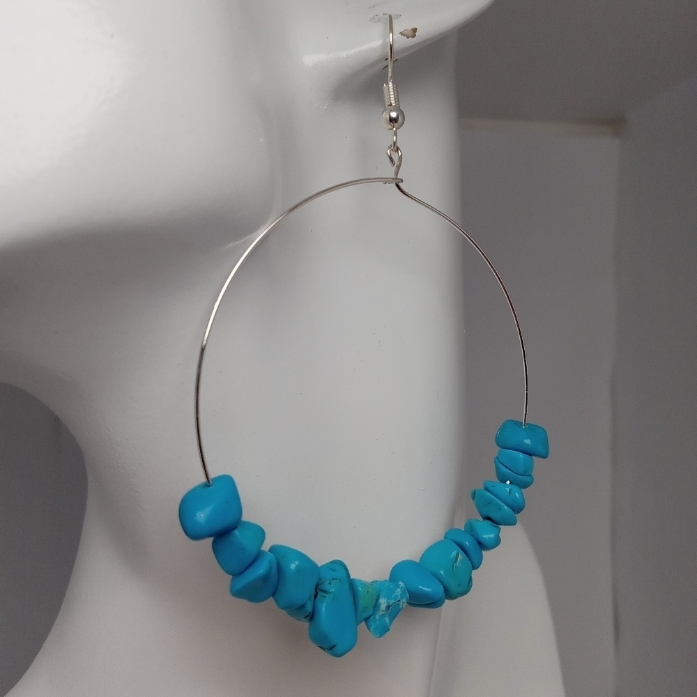 Blue turquoise stone chip earrings